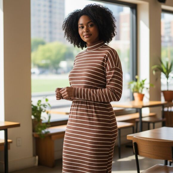 OLD NAVY Long-Sleeve Waist-Defined Rib-Knit Striped Midi Sweater Dress, Size 2X - Picture 4 of 9